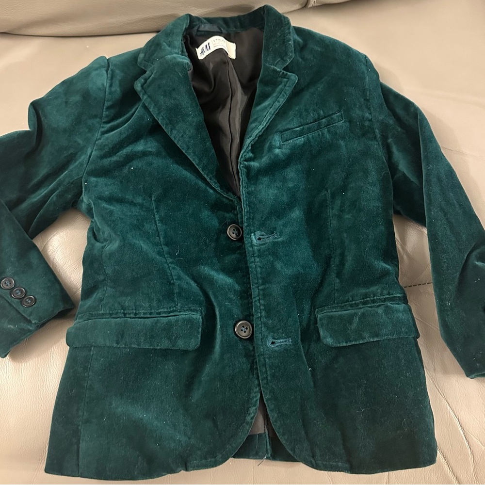 H&M Dark Green Velvet Blazer for Boys